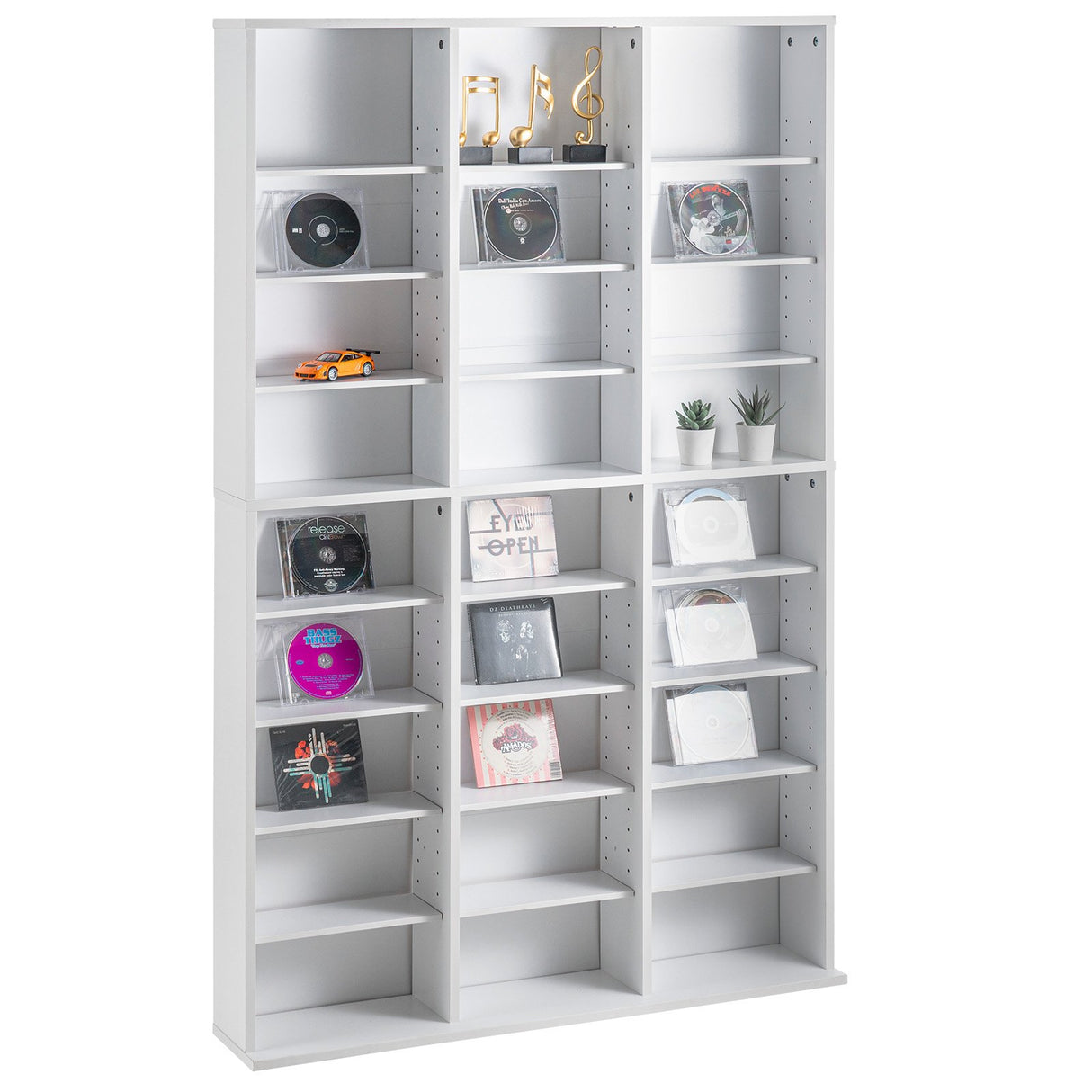 VEVOR Media Storage Cabinet, 9-layer DVD Shelf Holds up to 756 CDs, Adjustable CD Shelves 27 Compartments, Protects & Organizes Music, Movie, Video Games or Memorabilia Collections,White