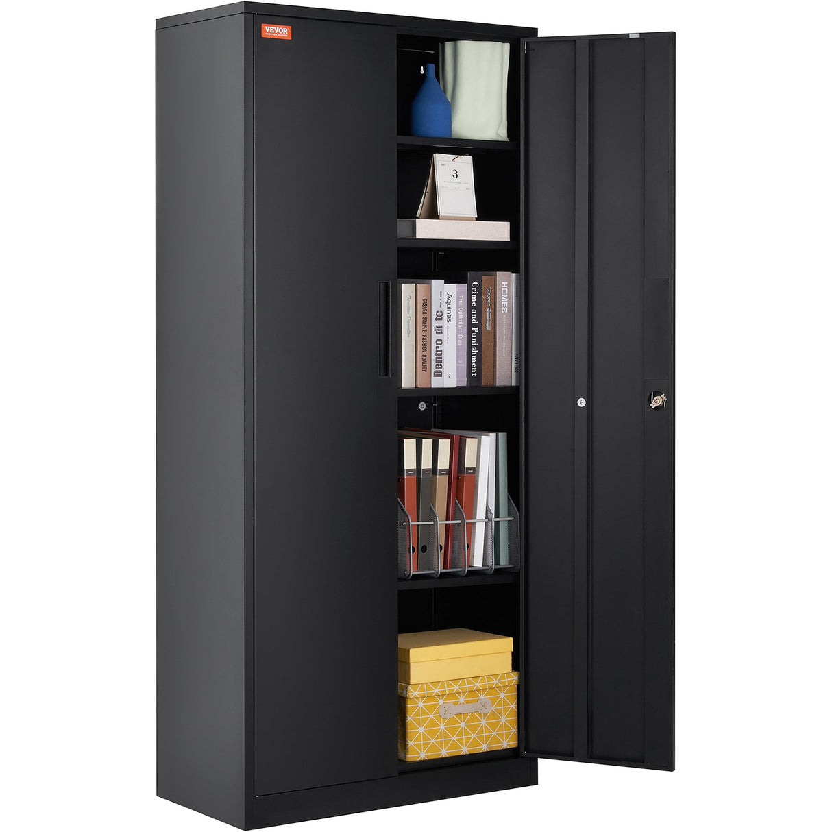 VEVOR Metal Storage Cabinet with 2 Magnetic Doors and 4 Adjustable Shelves, 90 kg Capacity per Shelf, Locking Steel Storage Cabinet, 1.8 m Metal