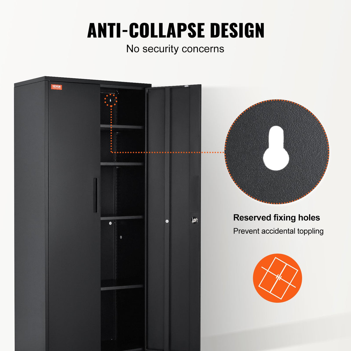 VEVOR Metal Storage Cabinet with 2 Magnetic Doors and 4 Adjustable Shelves, 90 kg Capacity per Shelf, Locking Steel Storage Cabinet, 1.8 m Metal