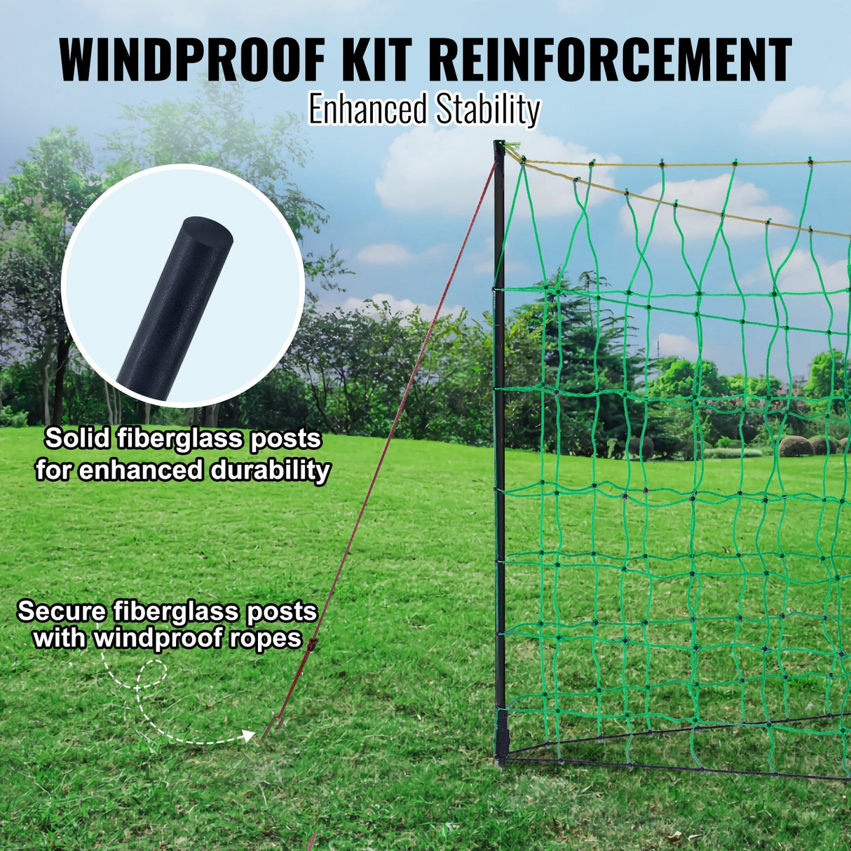 VEVOR Electric Fence Netting, 1.06 x 49.98 m, PE Net Fencing with Posts & Double-Spiked Stakes, Utility Portable Mesh for Goats, Sheep, Lambs, Deer,