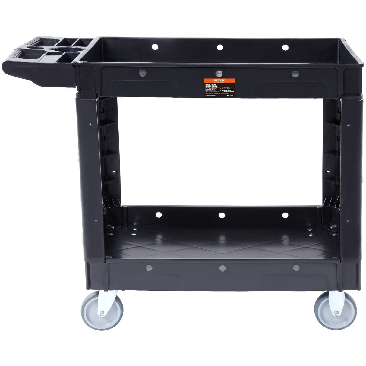 VEVOR Utility Service Cart 2 Shelf 550LBS Heavy Duty Plastic Rolling Utility Cart with 360° Swivel Wheels Medium Lipped Shelf Ergonomic Storage Handle for Warehouse/Garage/Cleaning/Office