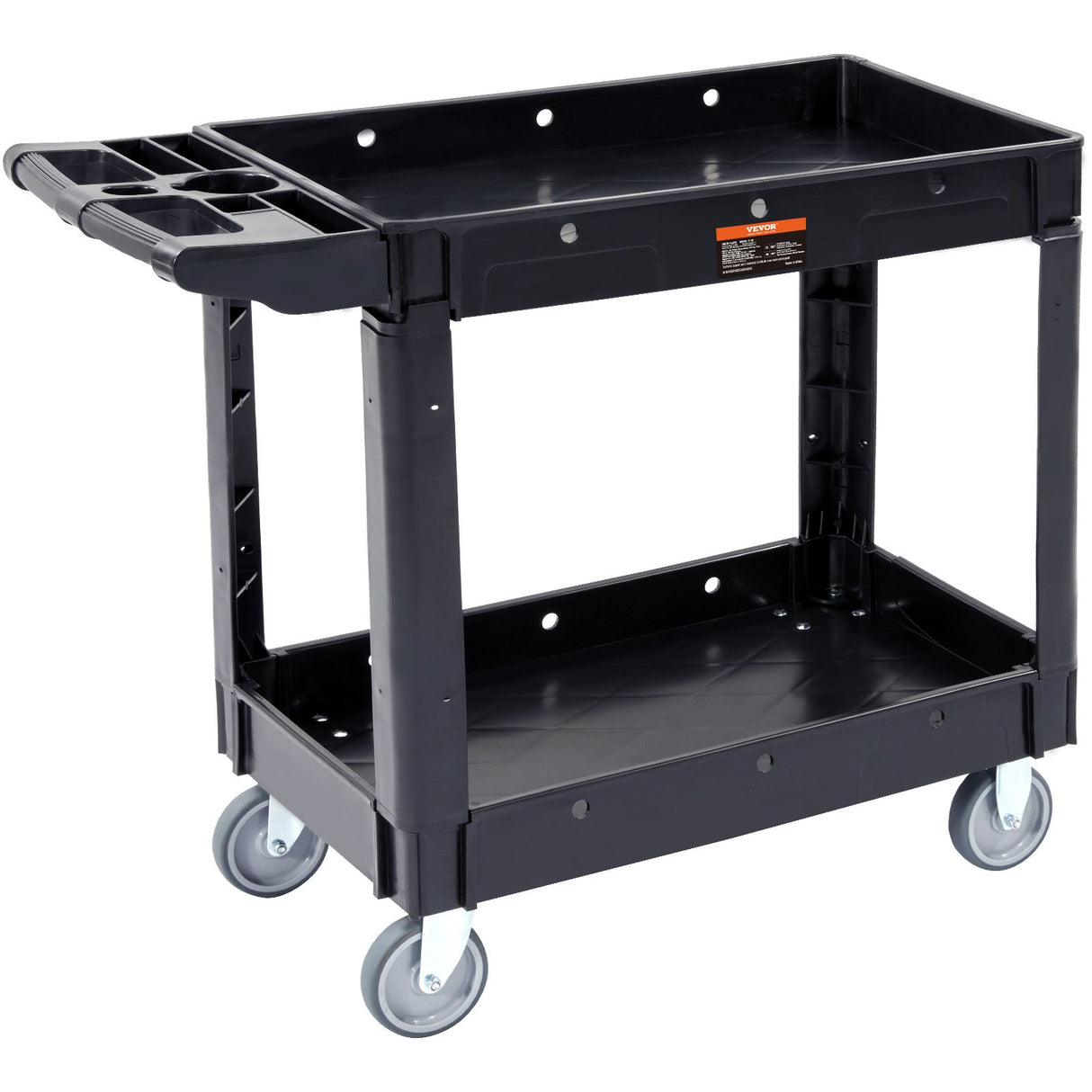 VEVOR Utility Service Cart, 2 Shelf 550LBS Heavy Duty Plastic Rolling Utility Cart with 360? Swivel Wheels, Medium Lipped Shelf, Ergonomic Storage