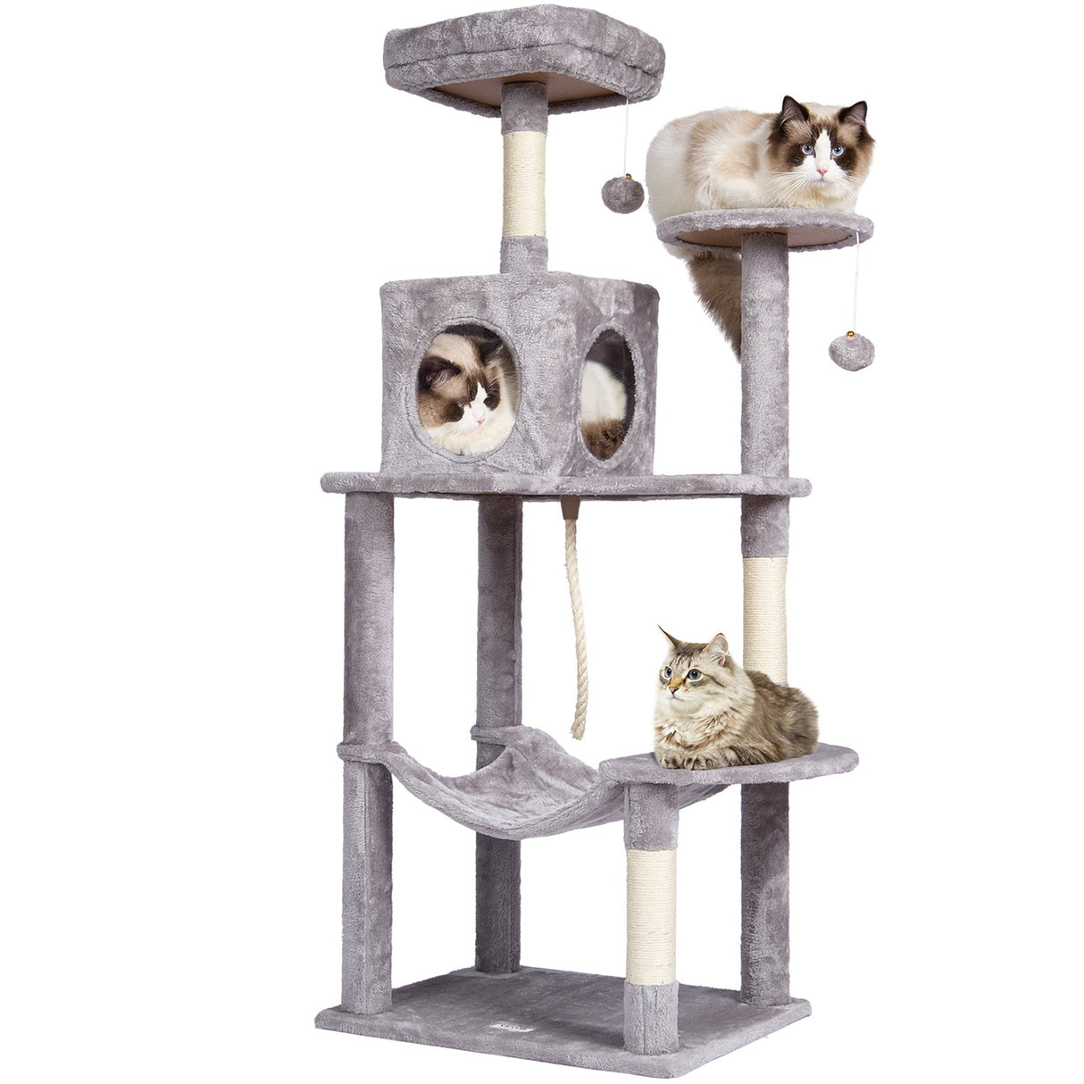 VEVOR Cat Tree 143 cm Cat Tower with Cat Condo Sisal Scratching Post Light Grey