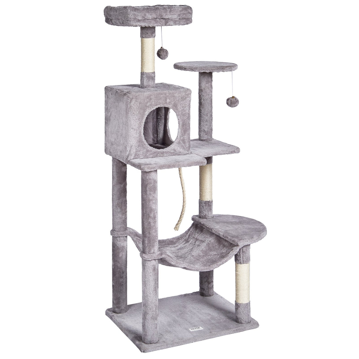 VEVOR Cat Tree 143 cm Cat Tower with Cat Condo Sisal Scratching Post Light Grey