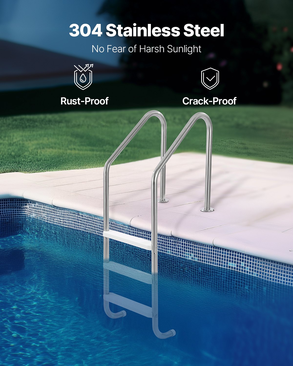 Stainless Steel Pool Ladder 3-Step & 2 Handrails for 1219.2-1371.6 mm Pool