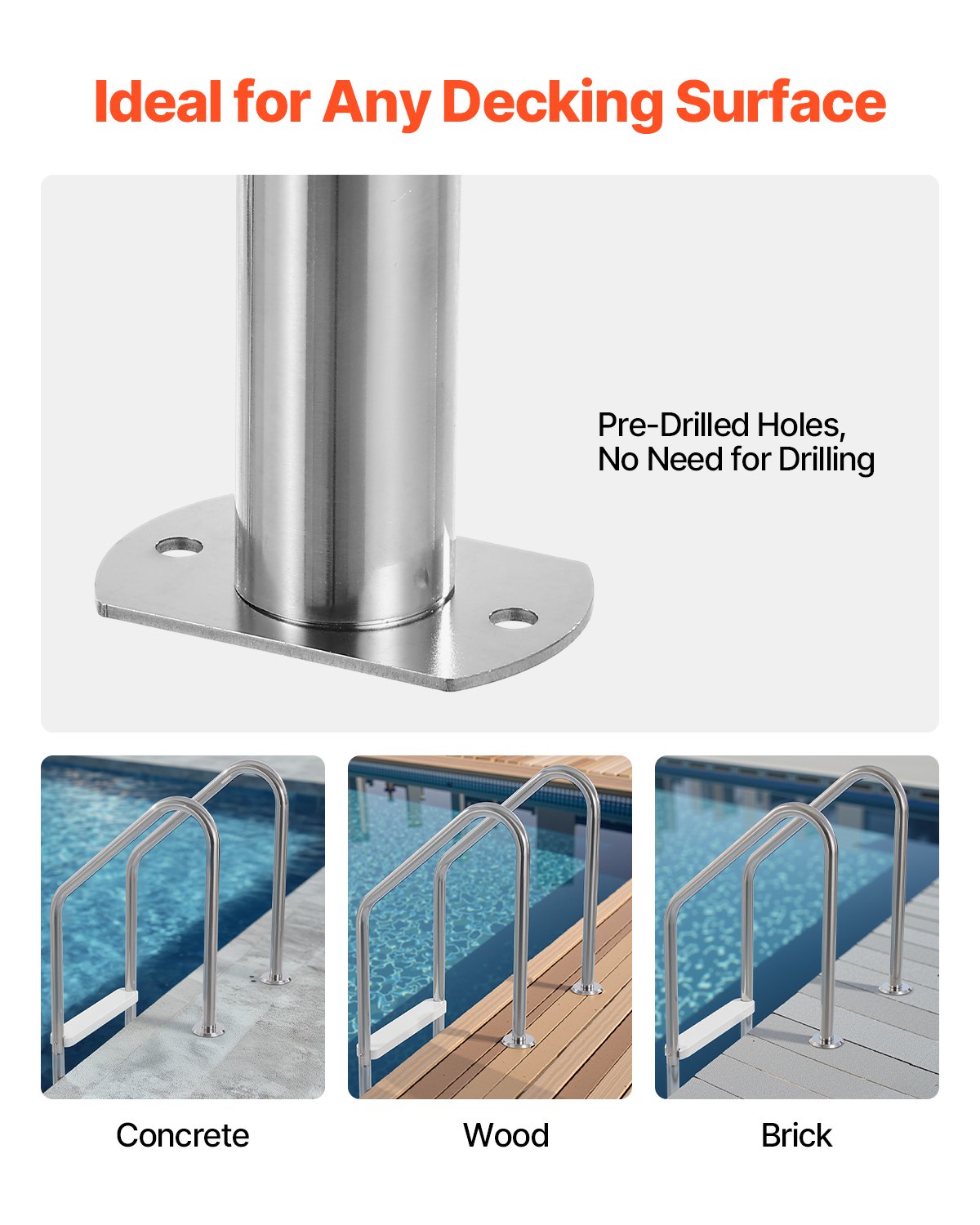 Stainless Steel Pool Ladder 3-Step & 2 Handrails for 1219.2-1371.6 mm Pool