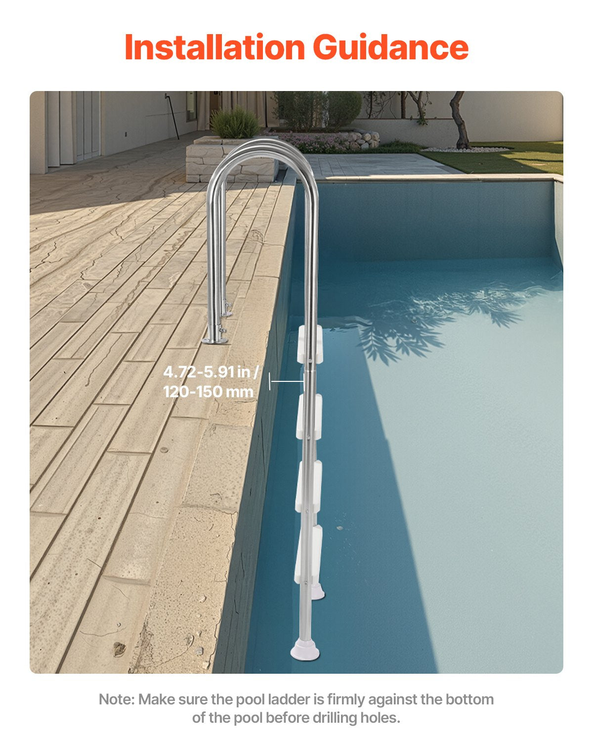 4-Step Stainless Steel Pool Ladder of 2 Handrail for 1371.6 mm Decked Pool