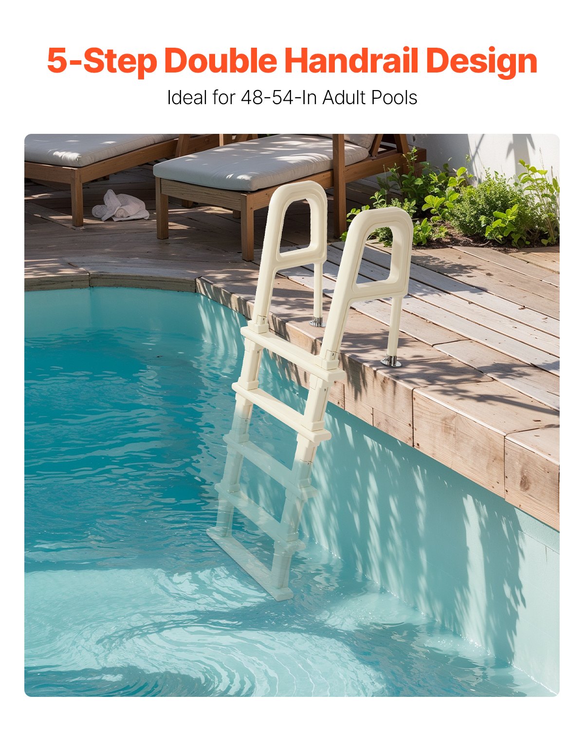 5-Step Inclined Robust Pool Ladder of 2 Handrails for 1219.2-1371.6mm Pool