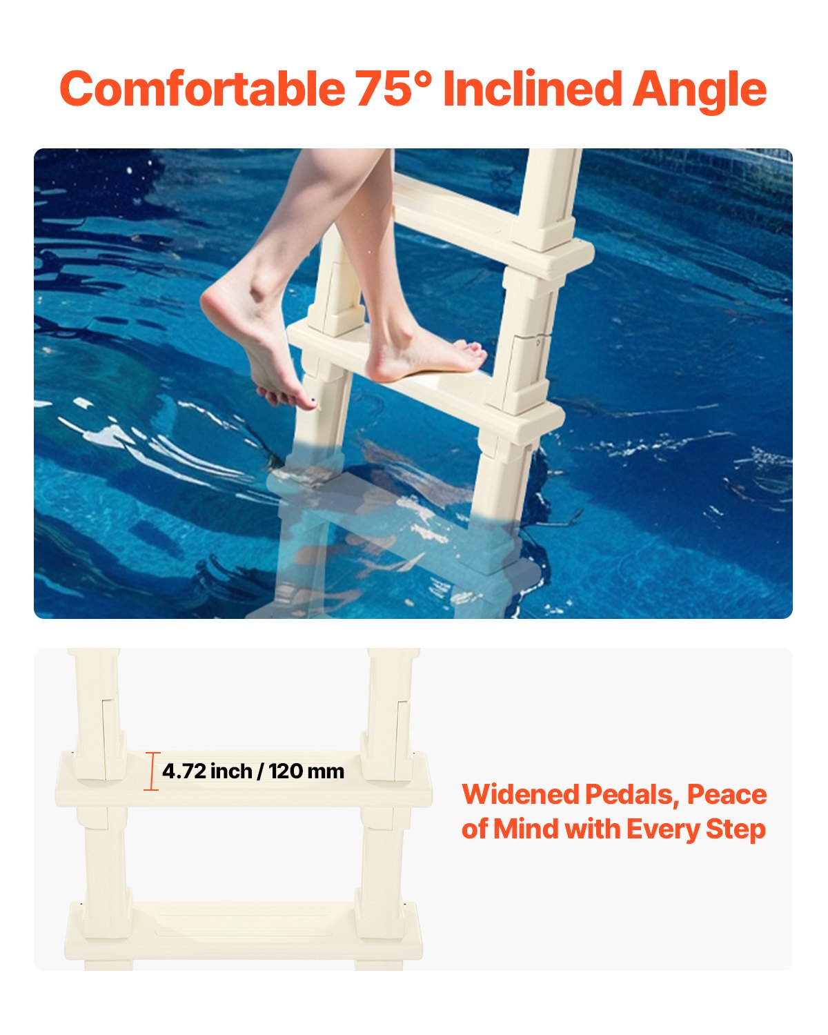 5-Step Inclined Robust Pool Ladder of 2 Handrails for 1219.2-1371.6mm Pool