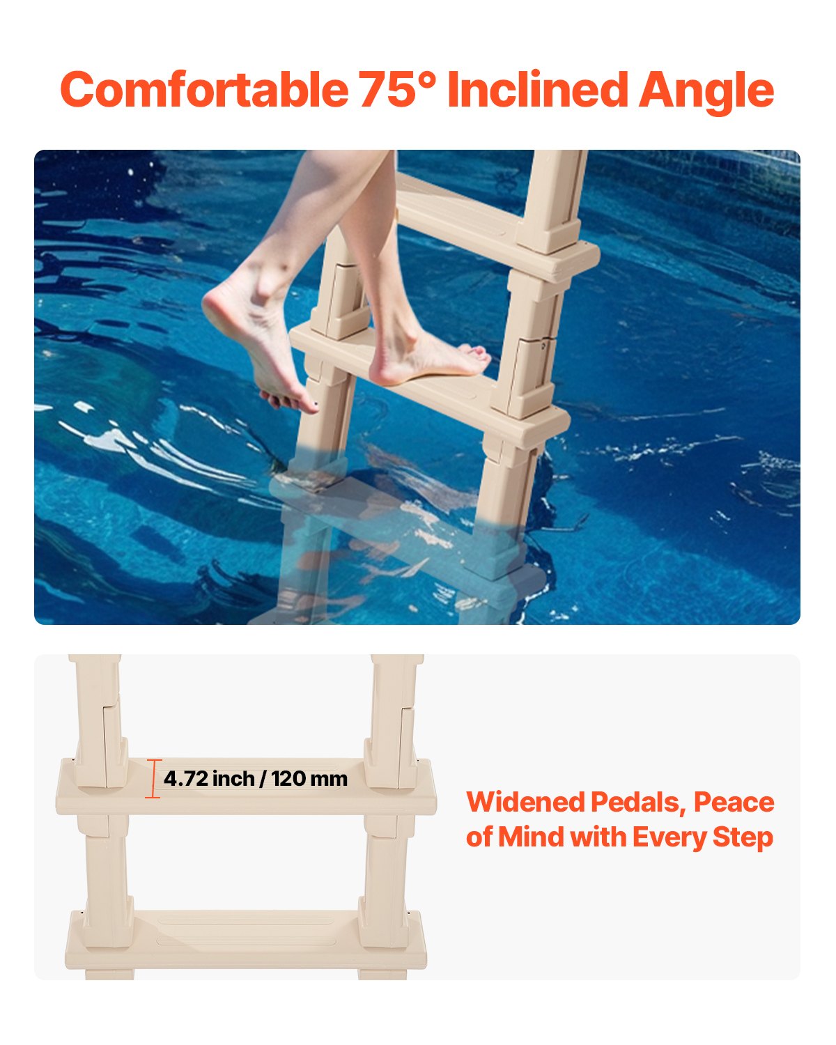 VEVOR 5-Step Inclined Robust Pool Ladder of 2 Handrails for 1219.2-1371.6mm Pool