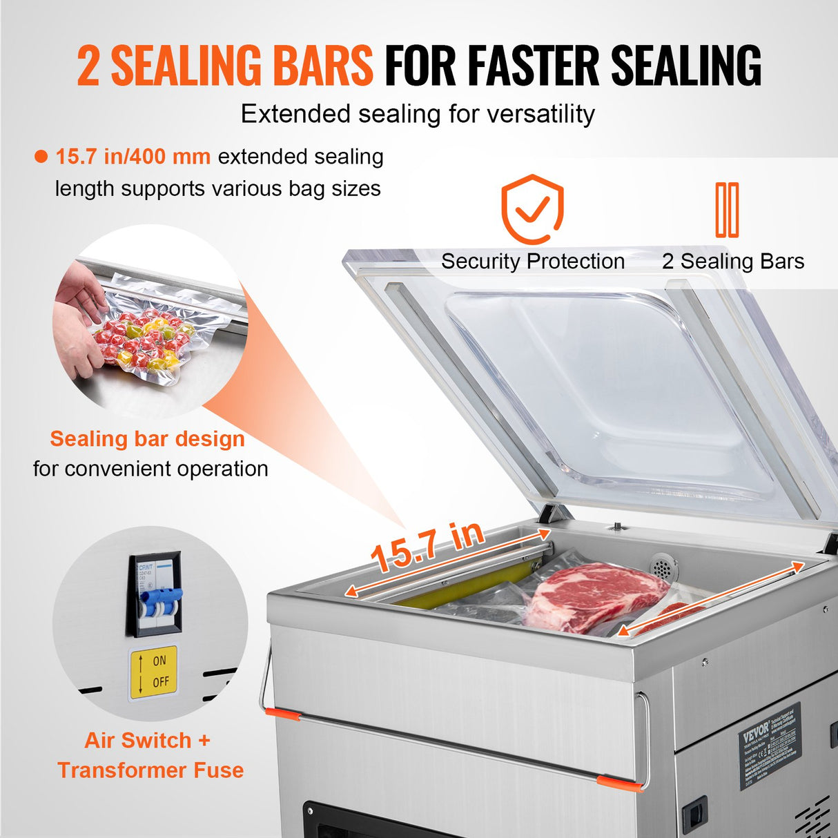 DZ-400/2E Automatic Extra Deep Vacuum Sealer Food Vacuum Sealing Packing Machine 220V