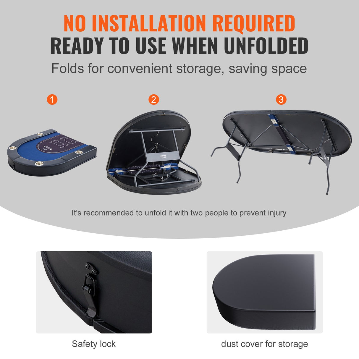 VEVOR 8 Player Foldable Poker Table, Blackjack Texas Holdem Poker Table with Padded Rails and Stainless Steel Cup Holders, Portable Folding Card Board
