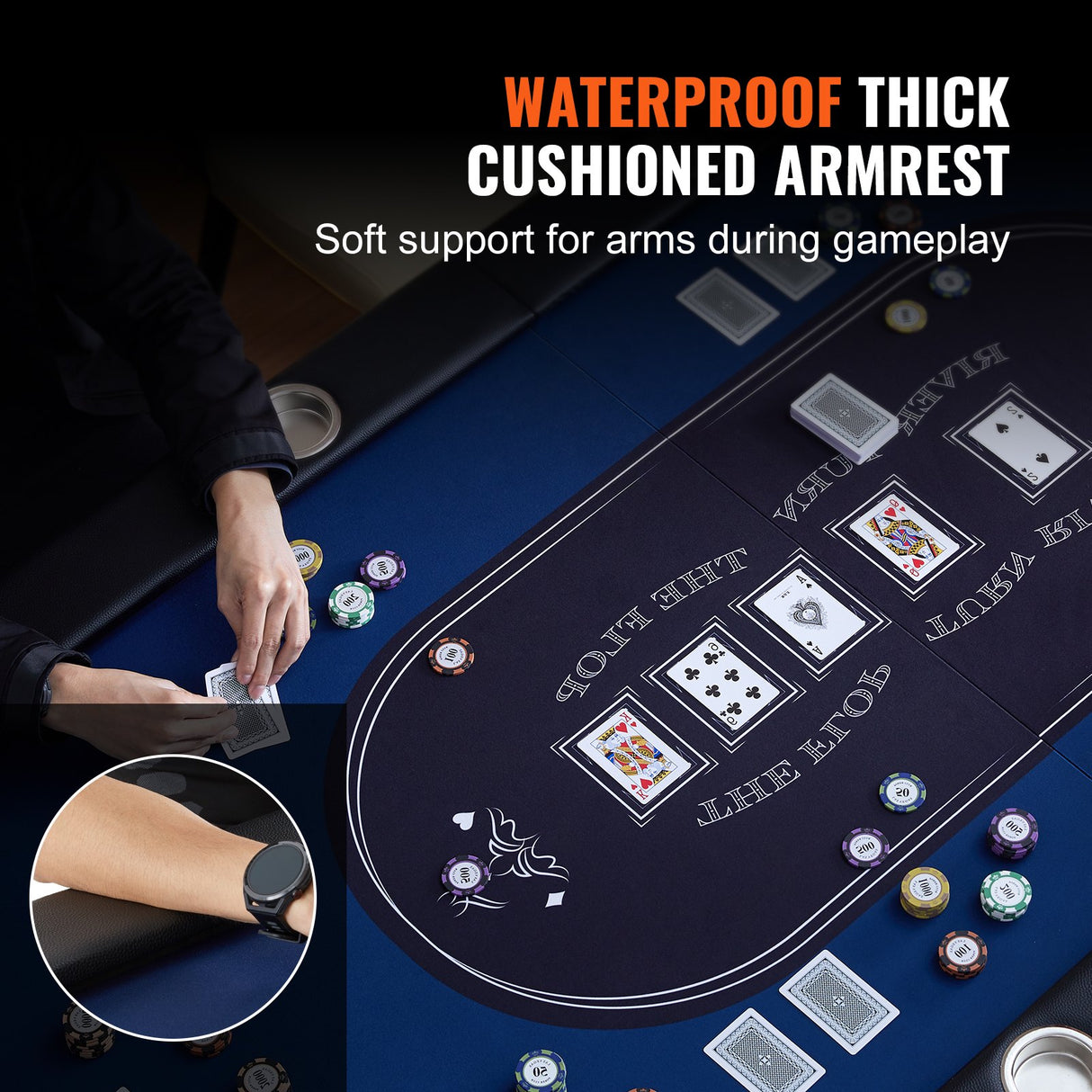 VEVOR 8 Player Foldable Poker Table, Blackjack Texas Holdem Poker Table with Padded Rails and Stainless Steel Cup Holders, Portable Folding Card Board
