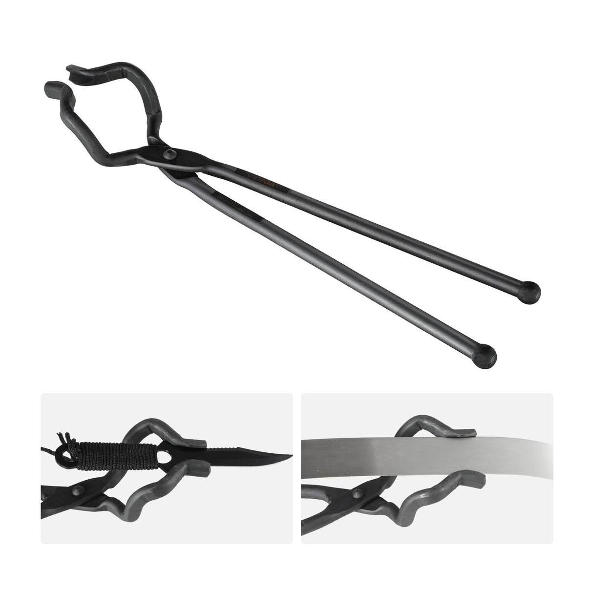 VEVOR Blacksmith Tongs, 463mm Z V-Bit Tongs, Carbon Steel Forge Tongs with A3 Steel Rivets, for Knife Blades, Long Pieces, Circular Forgings, for