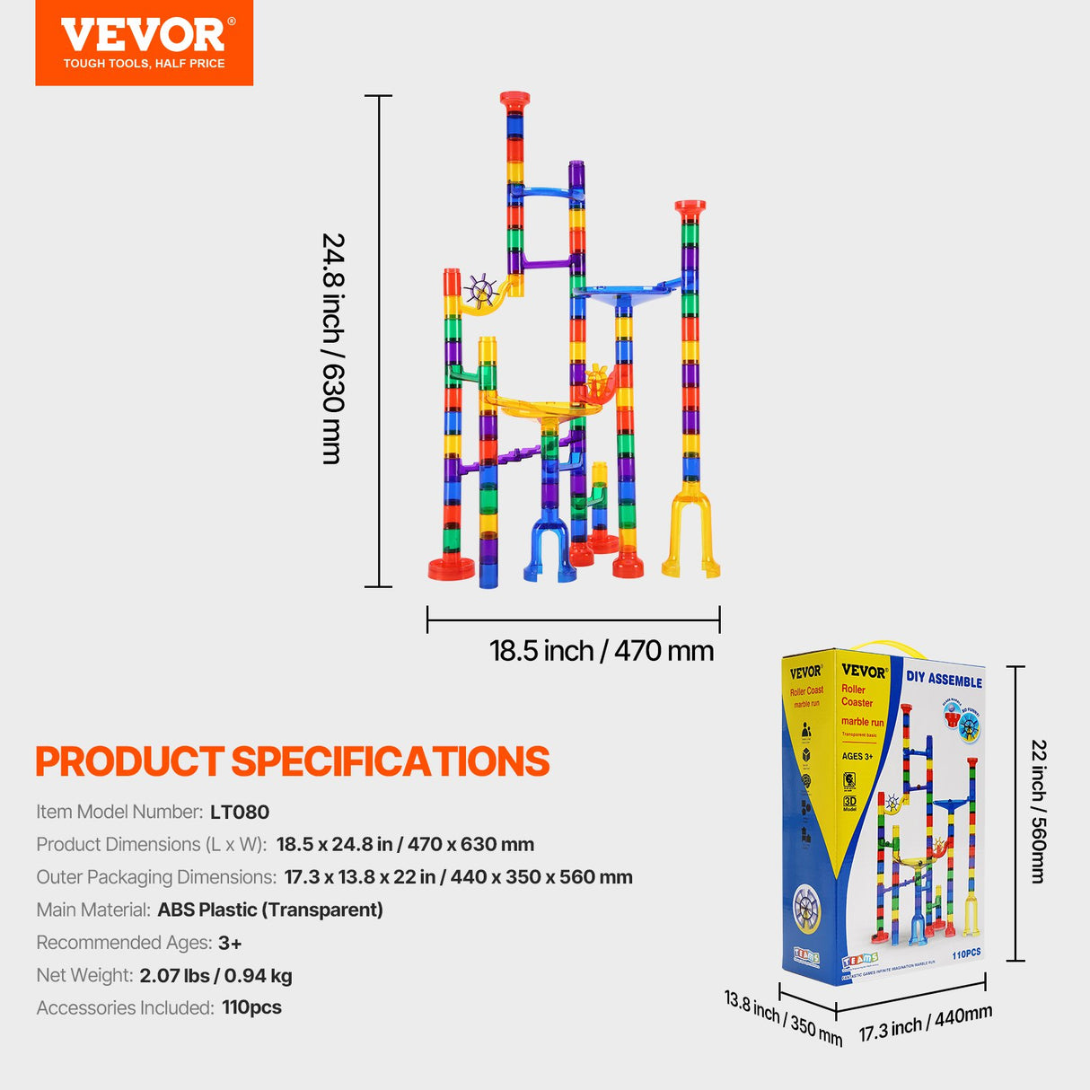 VEVOR Marble Run Set 110 PCS Building STEM Toy Educational Blocks Gift for Kids