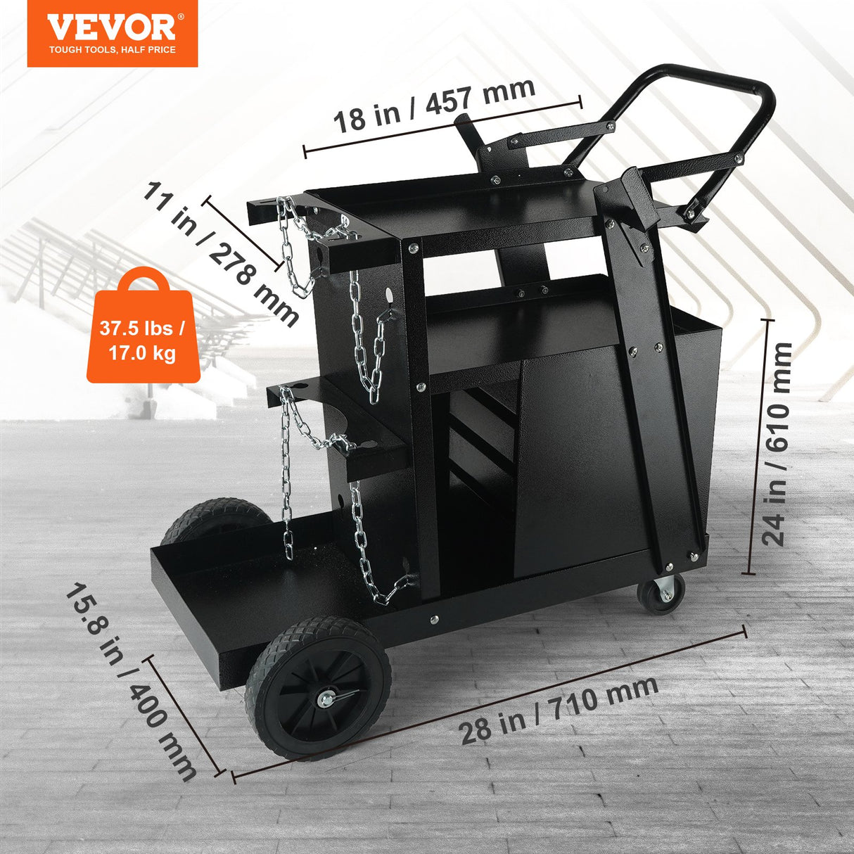 VEVOR Welding Cart, 2-Tier 4 Drawers Welder Cart with 265 LBS Weight Capacity, Swivel Wheels, Tank Storage Safety Chains, Heavy Duty Rolling MIG Welder Cart for Mig Welder and Plasma Cutter