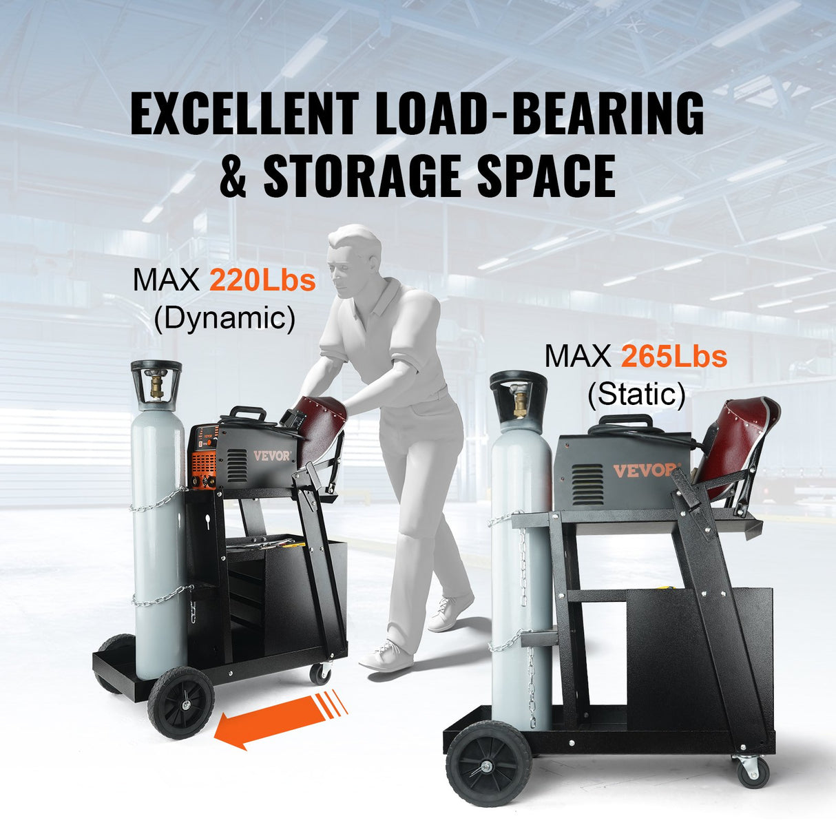 VEVOR Welding Cart, 2-Tier 4 Drawers Welder Cart with 265 LBS Weight Capacity, Swivel Wheels, Tank Storage Safety Chains, Heavy Duty Rolling MIG