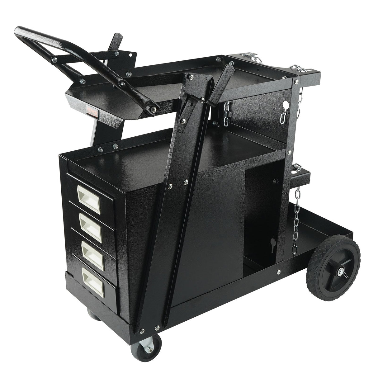 VEVOR Welding Cart, 2-Tier 4 Drawers Welder Cart with 265 LBS Weight Capacity, Swivel Wheels, Tank Storage Safety Chains, Heavy Duty Rolling MIG Welder Cart for Mig Welder and Plasma Cutter