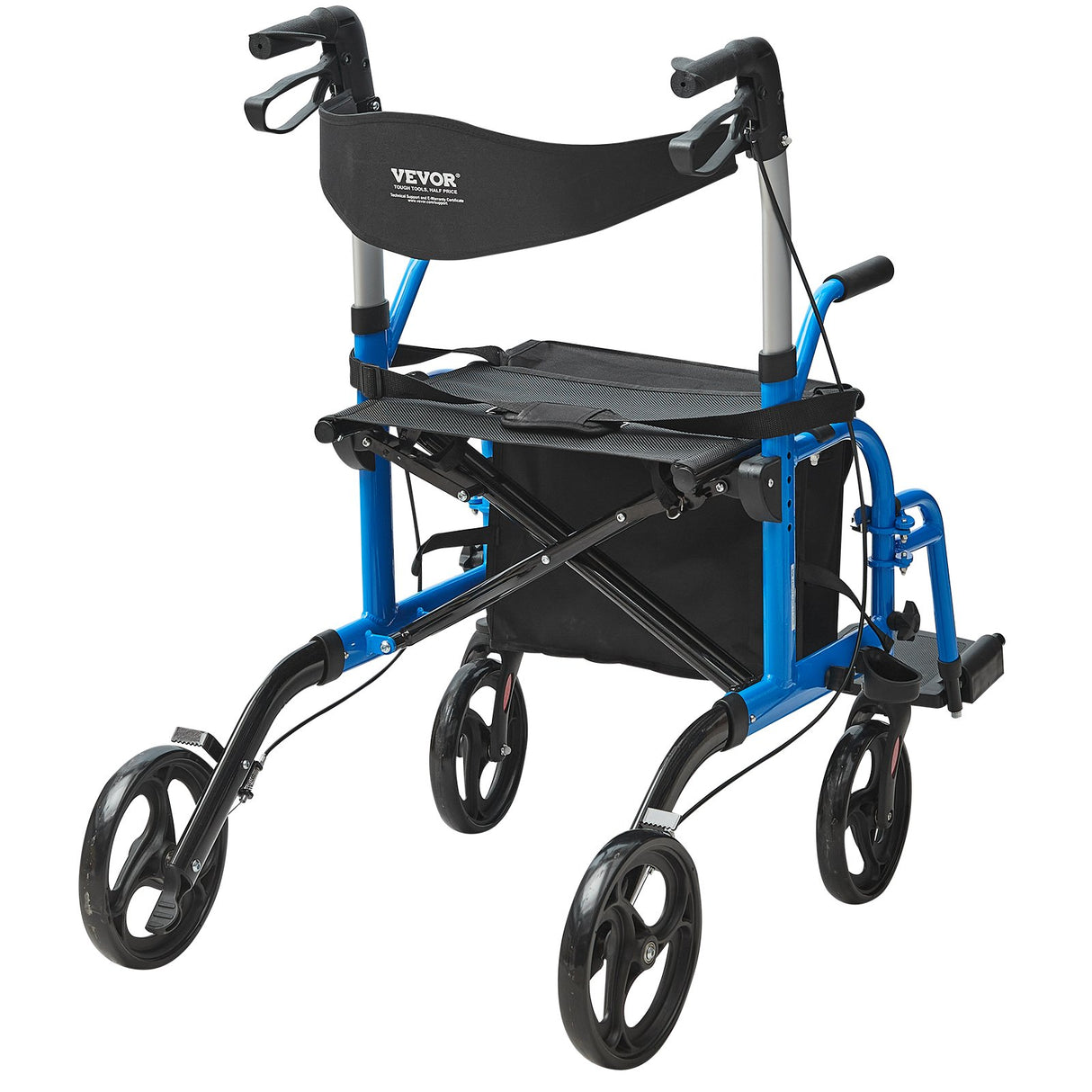 VEVOR 2 in 1 Rollator Walker & Transport Chair for Seniors, Folding Rolling Walker Wheelchair Combo & Footrests, Lightweight Aluminum Mobility Walker with Adjustable Handle, All Terrain Wheels, 136KG