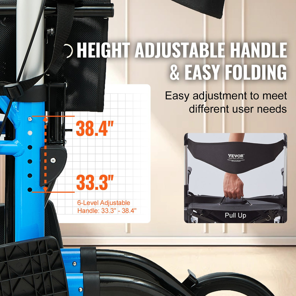 VEVOR 2 in 1 Rollator Walker & Transport Chair for Seniors, Folding Rolling Walker Wheelchair Combo & Footrests, Lightweight Aluminum Mobility Walker with Adjustable Handle, All Terrain Wheels, 136KG