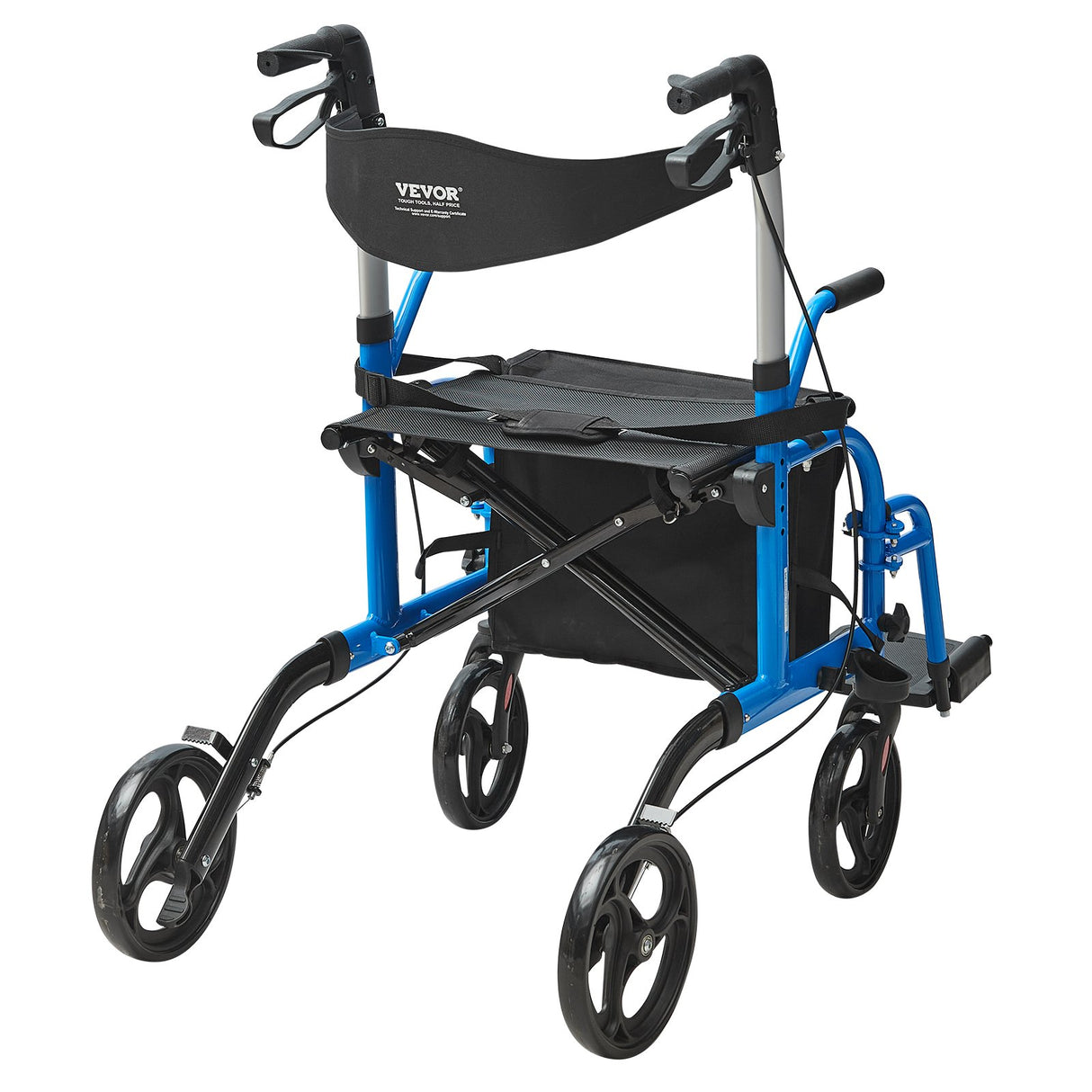 VEVOR 2 in 1 Rollator Walker & Transport Chair for Seniors, Folding Rolling Walker Wheelchair Combo & Footrests, Lightweight Aluminum Mobility Walker with Adjustable Handle, All Terrain Wheels, 136KG