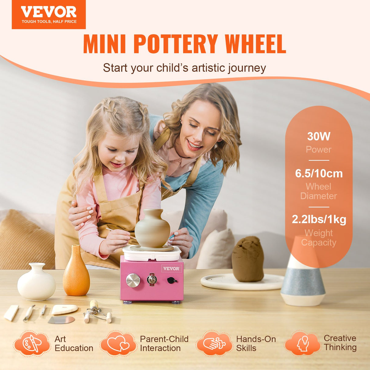 VEVOR Mini Pottery Wheel Electric Ceramic Wheel Machine 0-320RPM Speed Pink