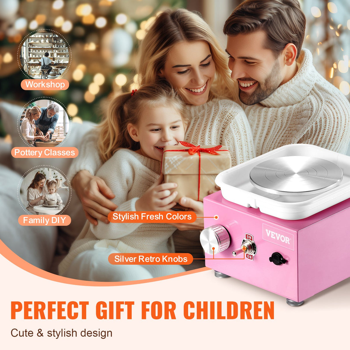 VEVOR Mini Pottery Wheel Electric Ceramic Wheel Machine 0-320RPM Speed Pink