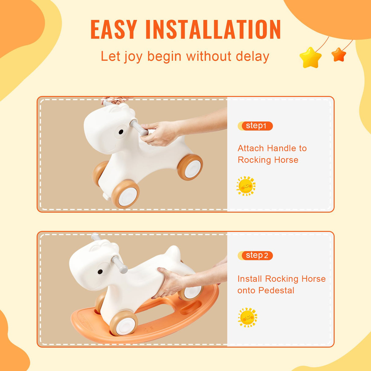 VEVOR 3 in 1 Rocking Horse for Toddlers 1-3 Years, Baby Rocking Horse with Detachable Balance Board and 4 Smooth Wheels, Support up to 80 lbs HDPE Material Kids Ride on Toy, Swinging, Orange