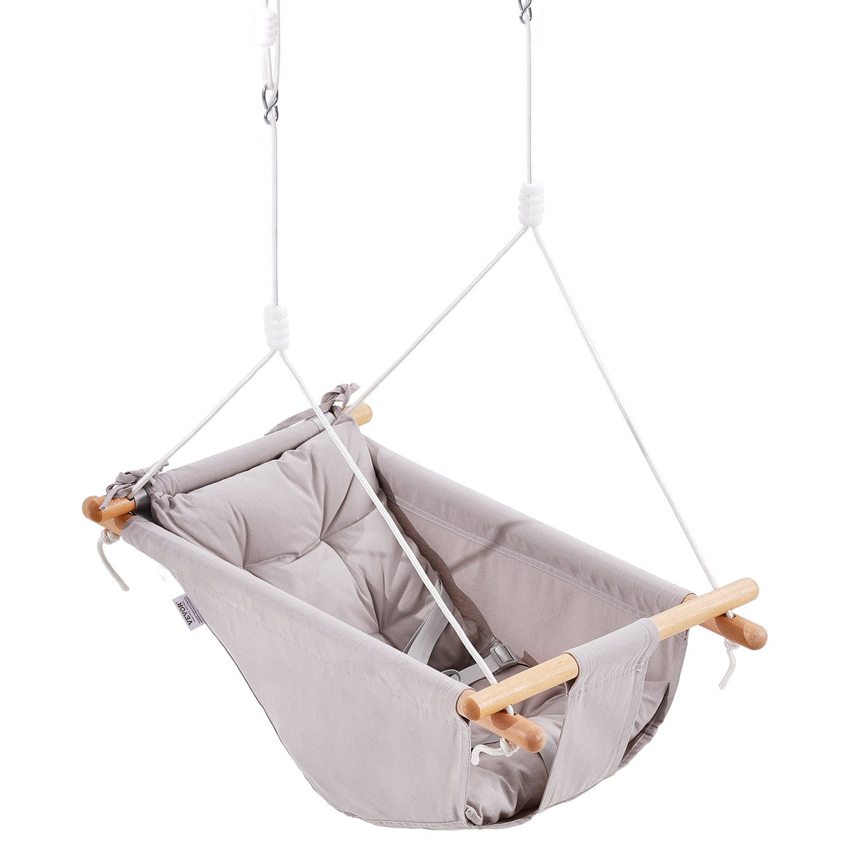 VEVOR Canvas Hammock Swing, 3 Modes Baby Swing Indoor and Outdoor with 5-Point Harness, and Tree Straps, 150lbs Weight Capacity, Integrated Cushion, Wooden Hanging Swing Seat for Baby to Toddler