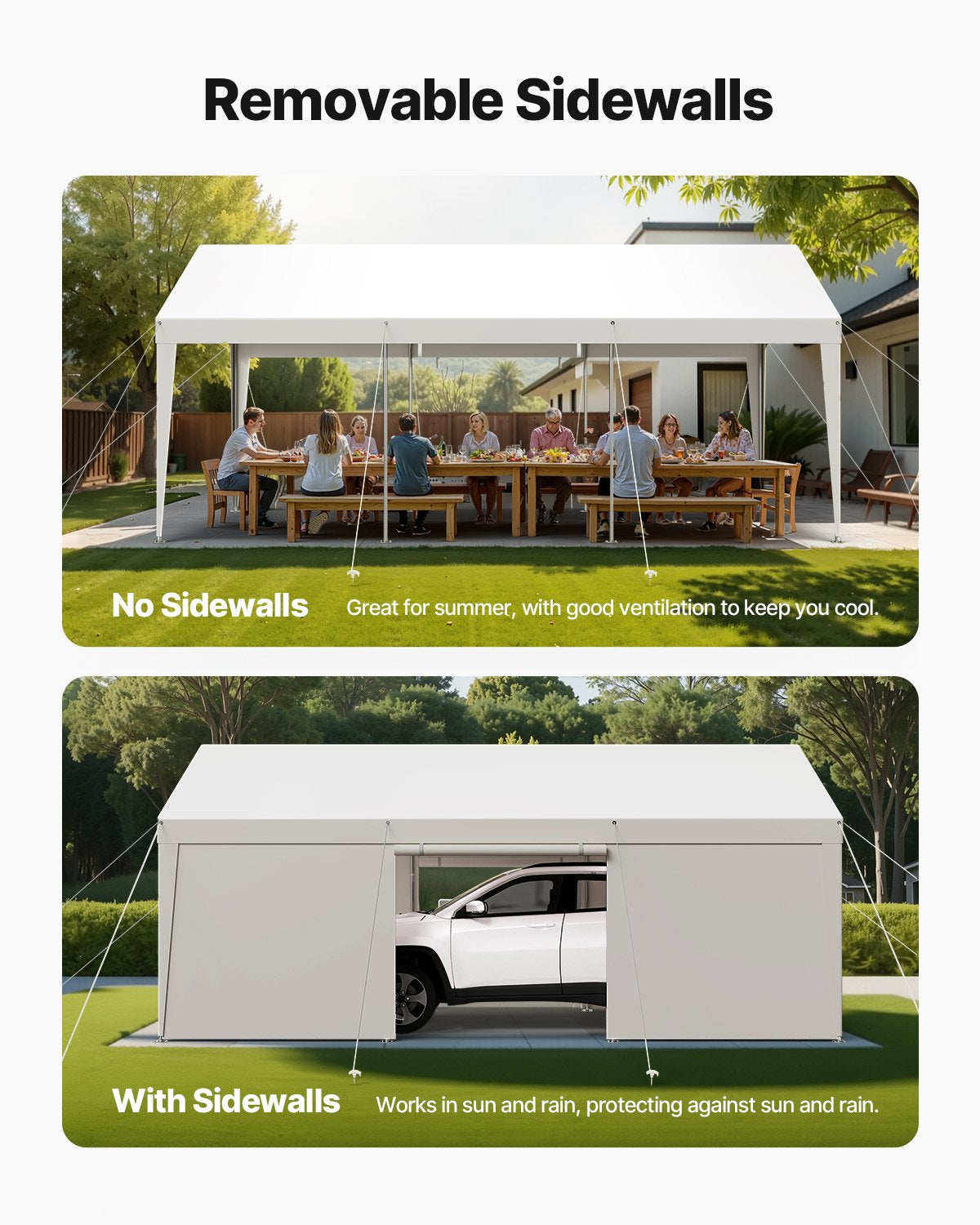 Carport Car Canopy 10x20FT Heavy Duty Car Shelter with Sidewalls White