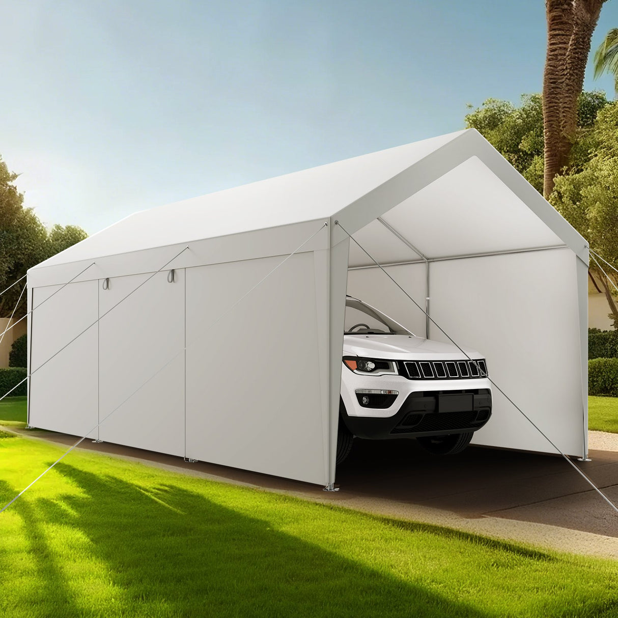 VEVOR Carport Car Canopy 10x20FT Heavy Duty Car Shelter with Sidewalls White