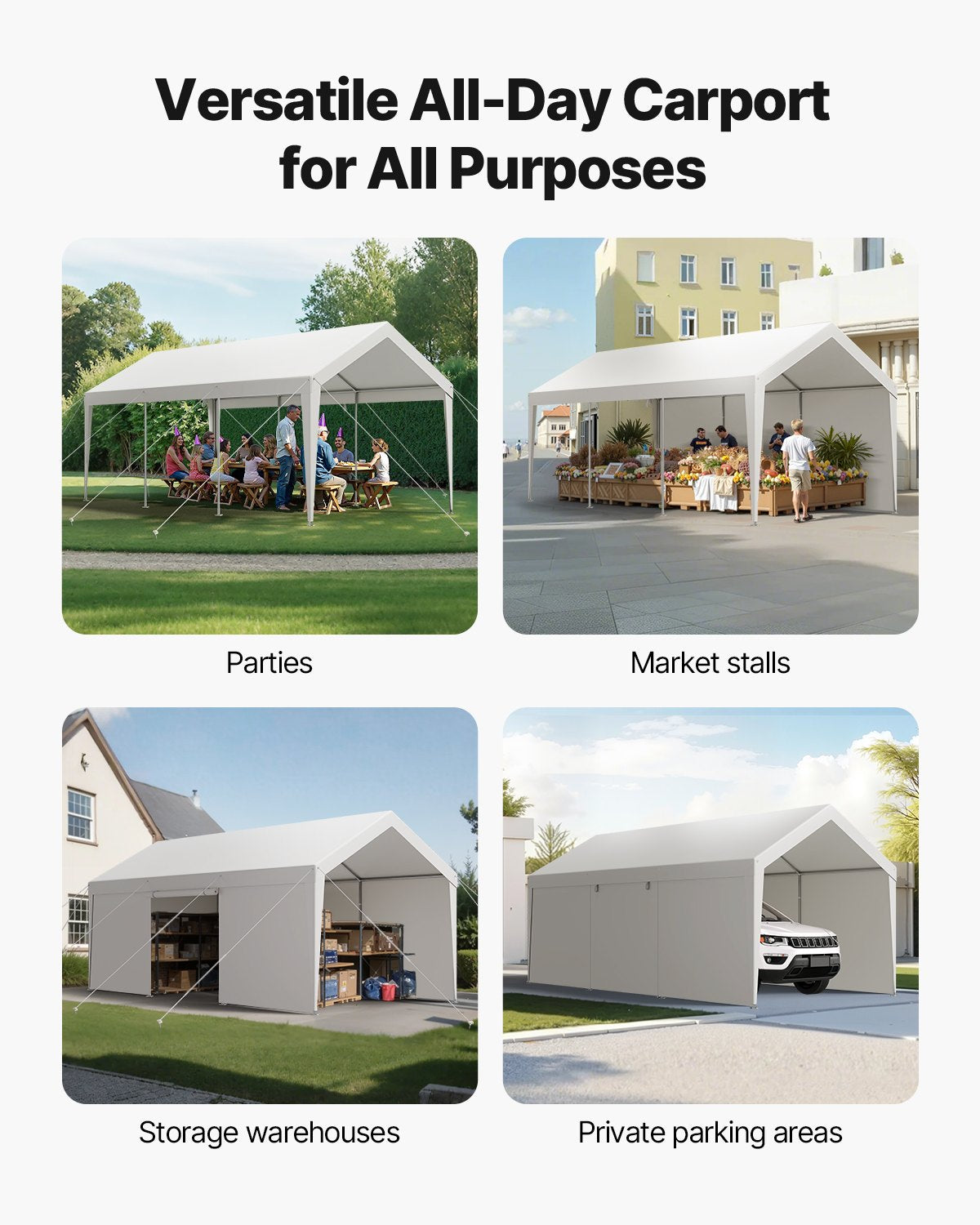 Carport Car Canopy 12x20FT Heavy Duty Car Shelter with Sidewalls Grey