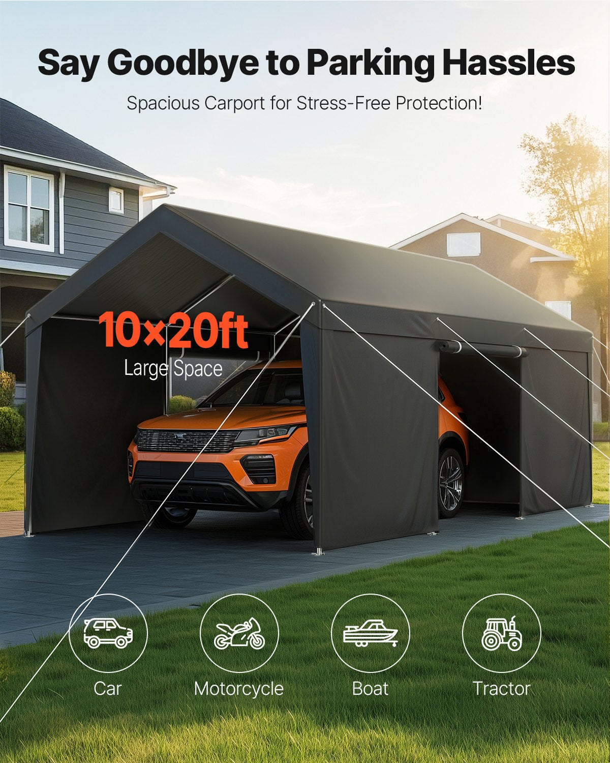 VEVOR Carport Car Canopy 12x20FT Heavy Duty Car Shelter with Sidewalls White