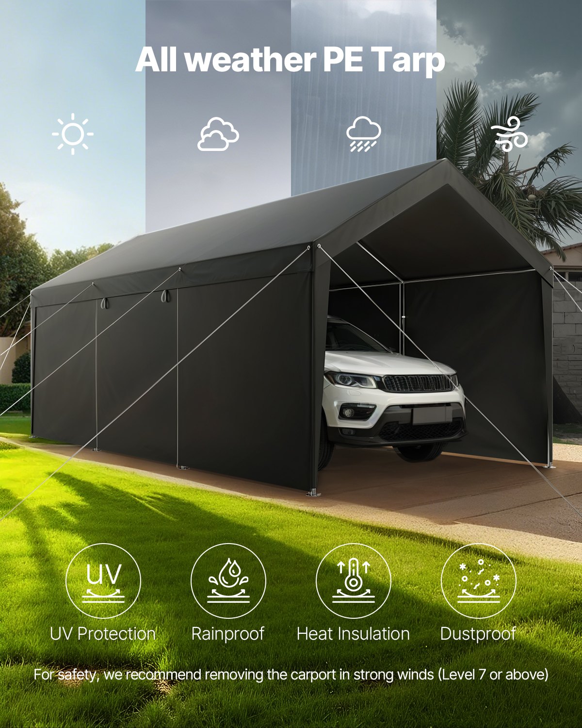 Carport Car Canopy 10x20FT Heavy Duty Car Shelter with Sidewalls White