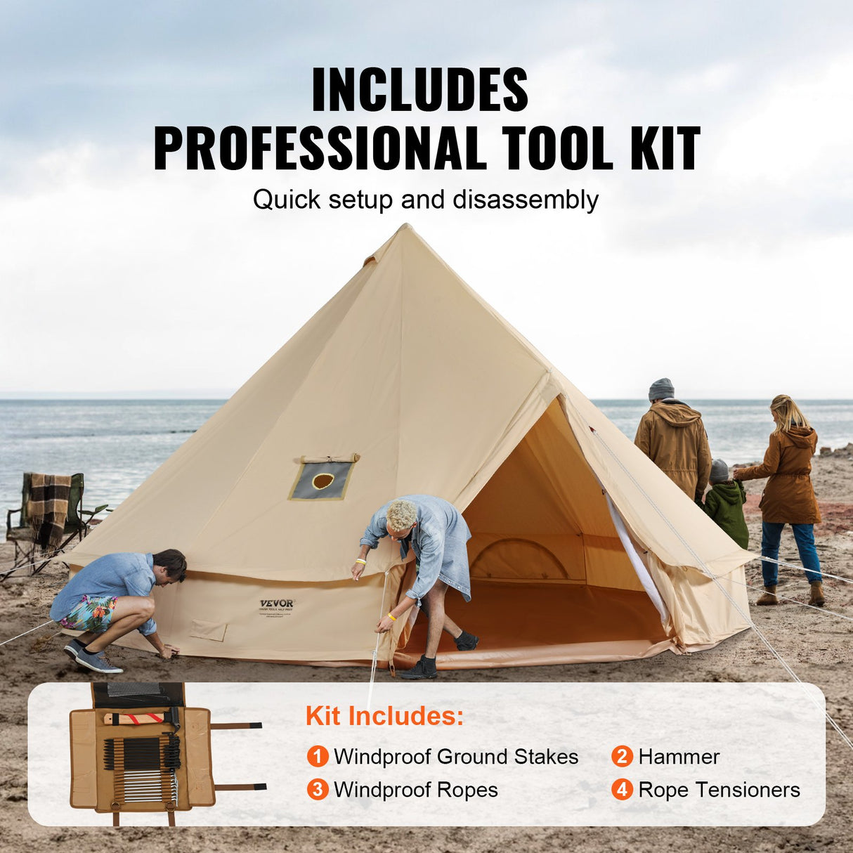 VEVOR Canvas Bell Tent 3m/9.8ft 4-Season Canvas Tent for Camping with Stove Jack