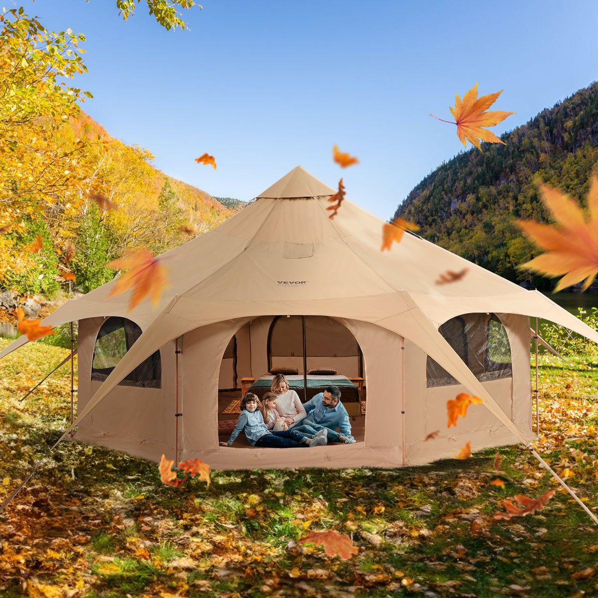 Canvas Tent 4 Seasons 5 m/16.4 ft Bell Tent for Camping with Stove Jack