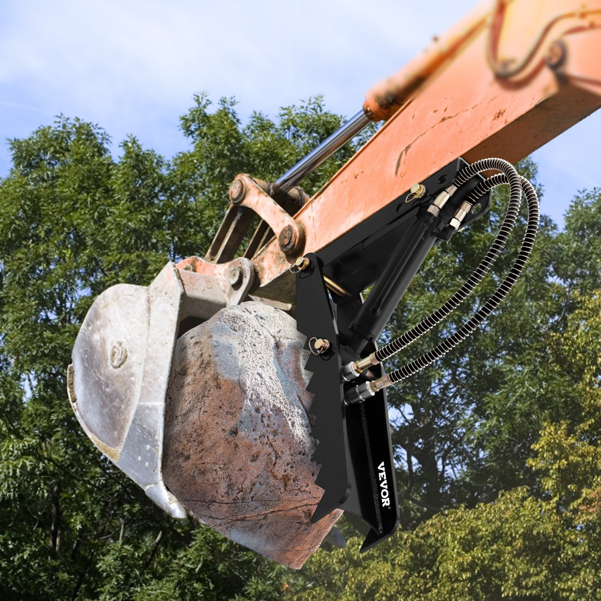 VEVOR 61cm Hydraulic Backhoe Excavator Thumb Attachments Weld On 1.27cm Teeth Thick Steel Plate Assembly 12MM Bolt-On Design with Hydraulic Cylinder