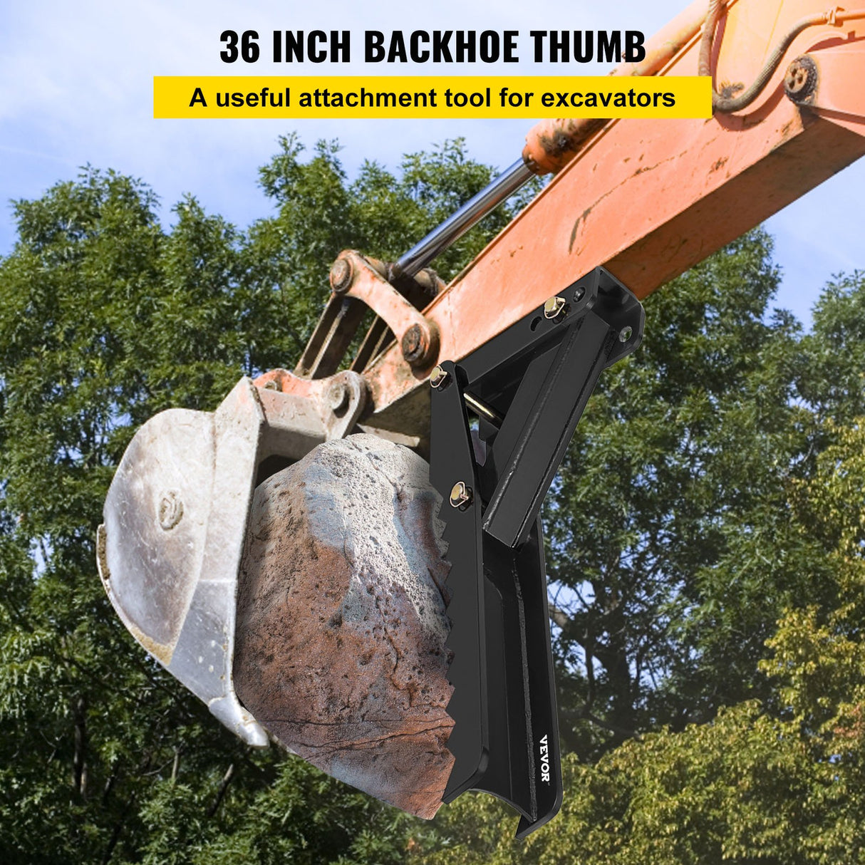 VEVOR Backhoe Excavator Thumb Attachments, 91.44 cm Adjustable Extreme Weld On Backhoe Thumb Hoe Clamp 1.27 cm Inch Teeth Thick Steel Plate 16MM Assembly Bolt-On Design