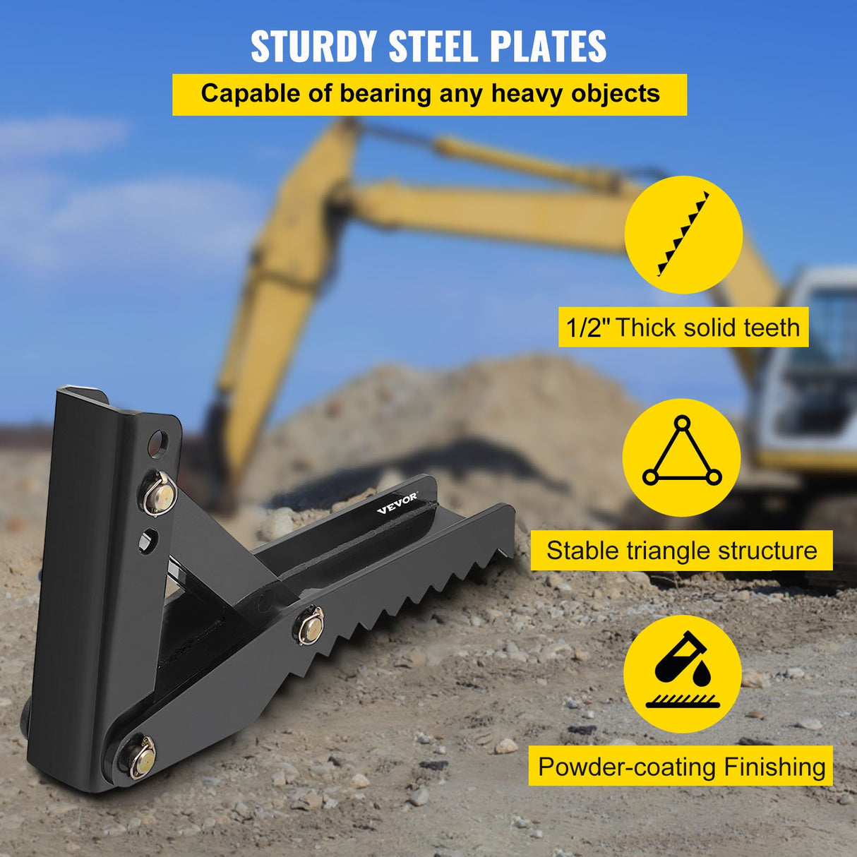 VEVOR Backhoe Excavator Thumb Attachments, 91.44 cm Adjustable Extreme Weld On Backhoe Thumb Hoe Clamp 1.27 cm Inch Teeth Thick Steel Plate 16MM Assembly Bolt-On Design