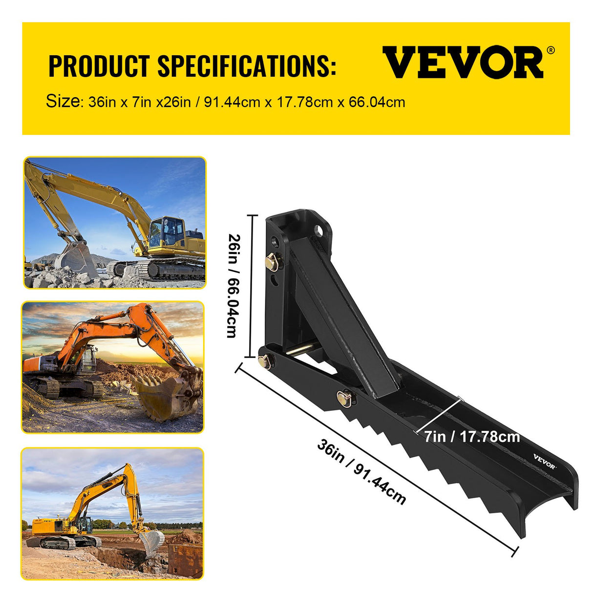 VEVOR Backhoe Excavator Thumb Attachments, 91.44 cm Adjustable Extreme Weld On Backhoe Thumb Hoe Clamp 1.27 cm Inch Teeth Thick Steel Plate 16MM Assembly Bolt-On Design