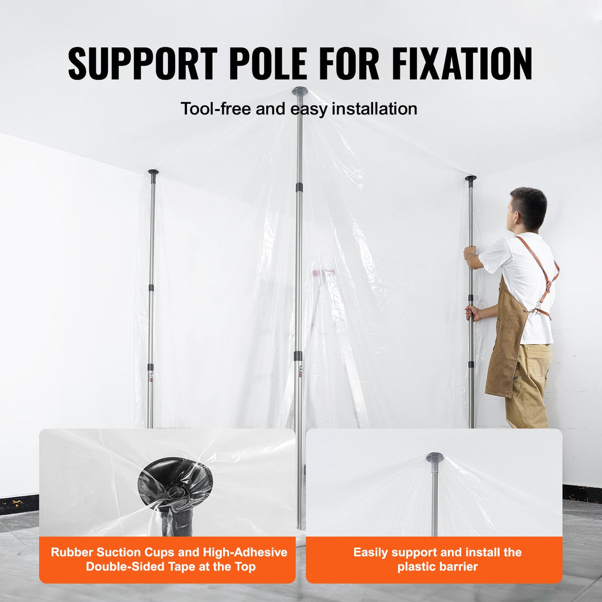 VEVOR Dust Barrier Poles, 12 Ft Barrier Poles, Dust Barrier System with 4 Telescoping Poles, Magnetic Zipper, Carry Bag and 32.8x13.12 Ft Plastic Film, for Interior Decoration, Painting