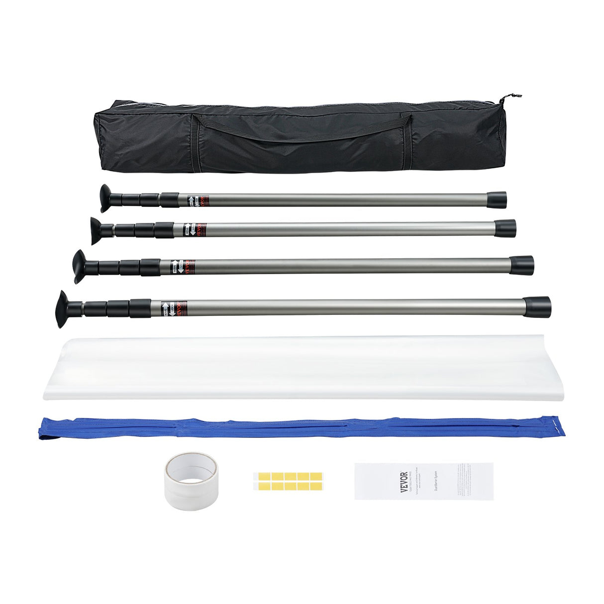 VEVOR Dust Barrier Poles, 12 Ft Barrier Poles, Dust Barrier System with 4 Telescoping Poles, Magnetic Zipper, Carry Bag and 32.8x13.12 Ft Plastic Film, for Interior Decoration, Painting