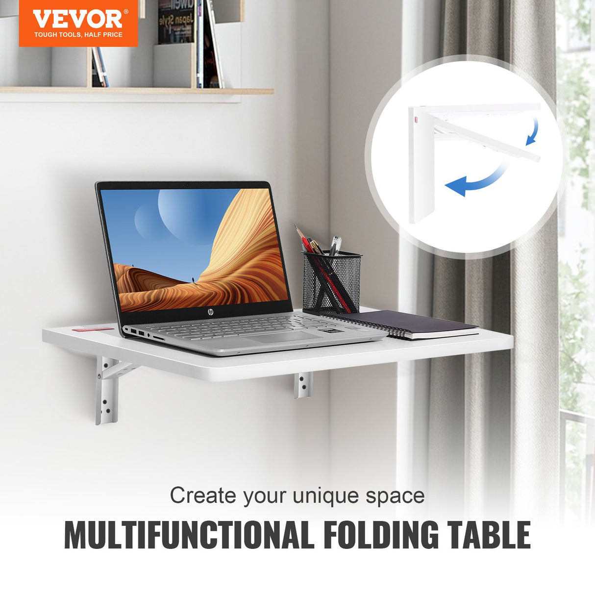 VEVOR Wall Mounted Folding Table, Wall Mount Drop Leaf Tables, Wooden Floating Desk for Dining, Laundry Room, Office, 23.6" x 15.6" Fold Down Desk