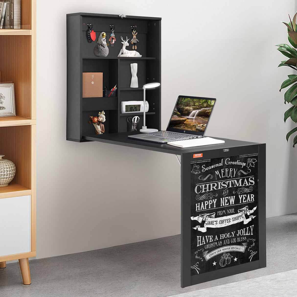 VEVOR Wall Mounted Desk, Fold out Convertible Desk, Multi-Function Folding Wall Table with Chalkboard for Home Office, Space Saving Computer Desk with