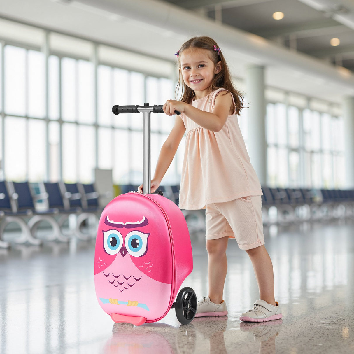 VEVOR Ride-on Luggage 20-inch Kids Scooter Suitcase with Flash Wheels Pink