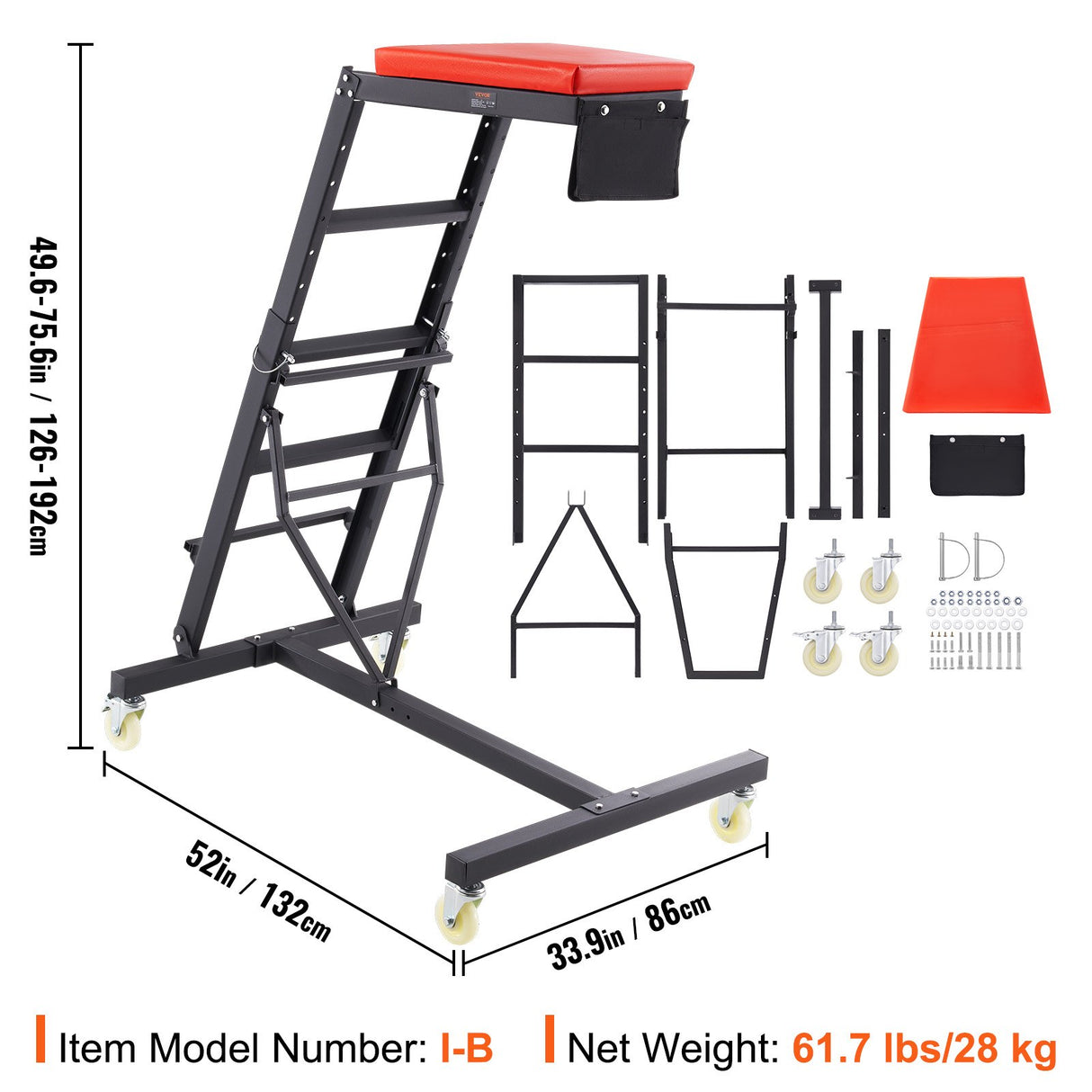 VEVOR Automotive Topside Creeper, with Adjustable Height 49.6" to 75.6", 181.44KGS Capacity High Creeper, 4 Swivel Caster Wheels, Heavy Duty Foldable