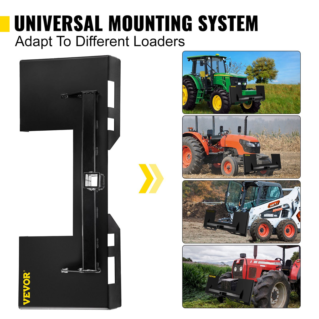 VEVOR Universal Skid Steer Mount Plate 6.35mmThick Skid Steer Plate Attachment1360.78kgWeight Capacity Quick Attach Mount Plate Steel Adapter Loader Easy to Weld or Bolt to Different Accessories Black
