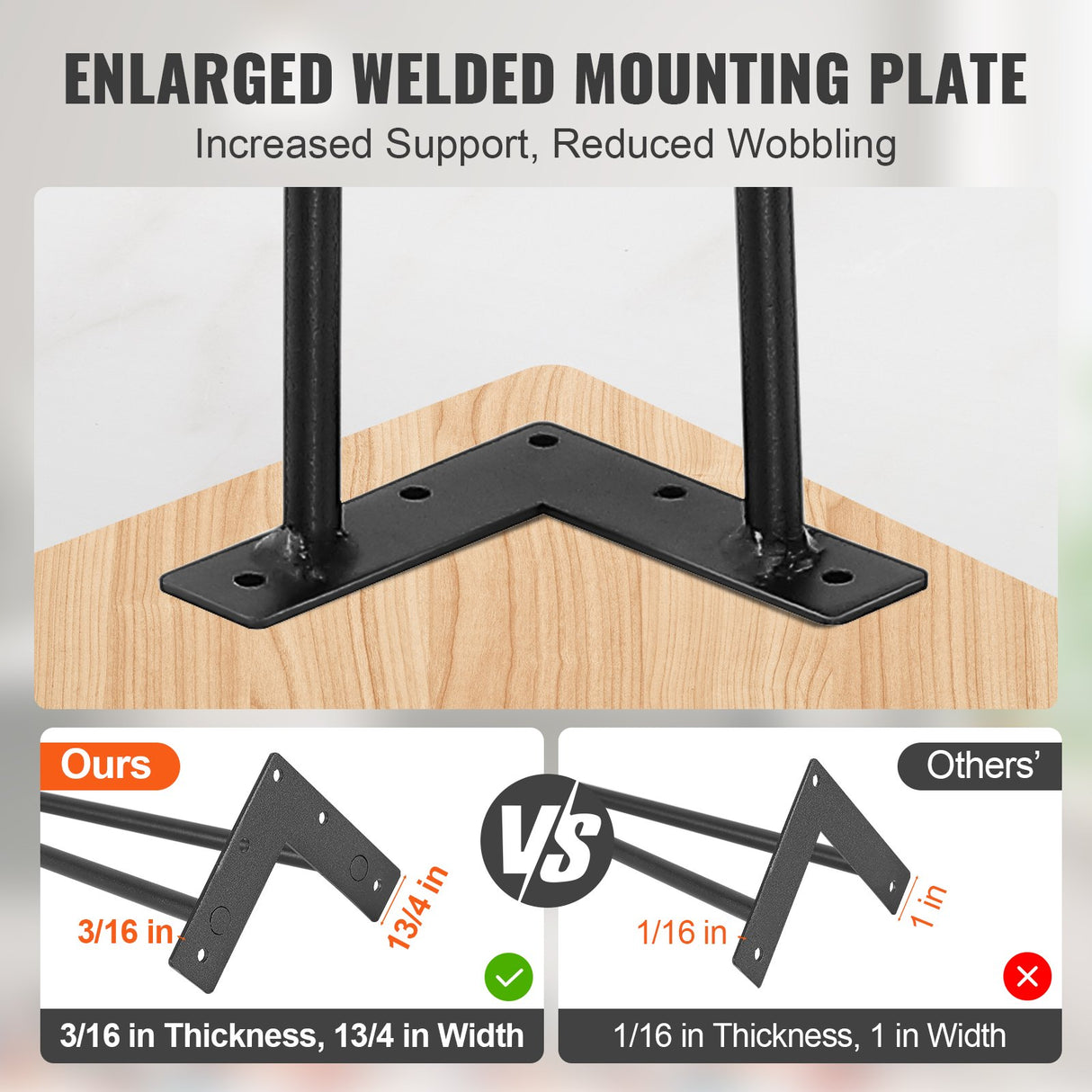 VEVOR 711.2MM Hairpin Furniture Legs, Metal Home DIY Projects for Nightstand, Coffee Table, Desk, 226.8KG Load Capacity with Rubber Floor Protectors,