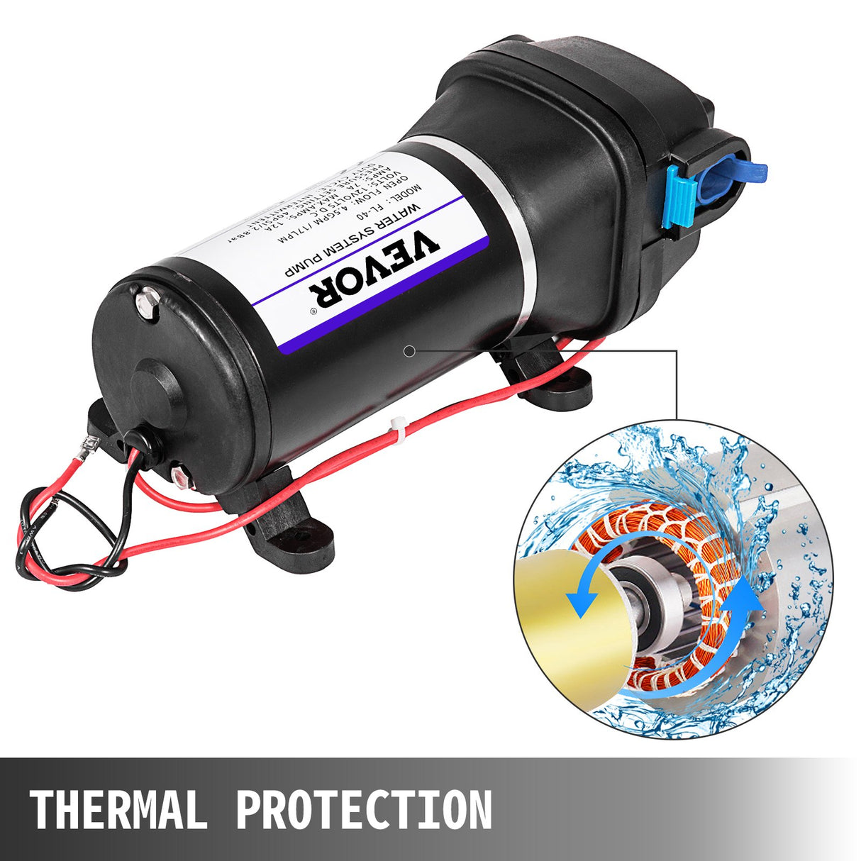 VEVOR Water Pressure Diaphragm Pump, 12V FL-40 High Pressure Diaphragm Water Pump, 40PSI Automatic Self Priming Water Pump, 17L/MIN Misting Booster