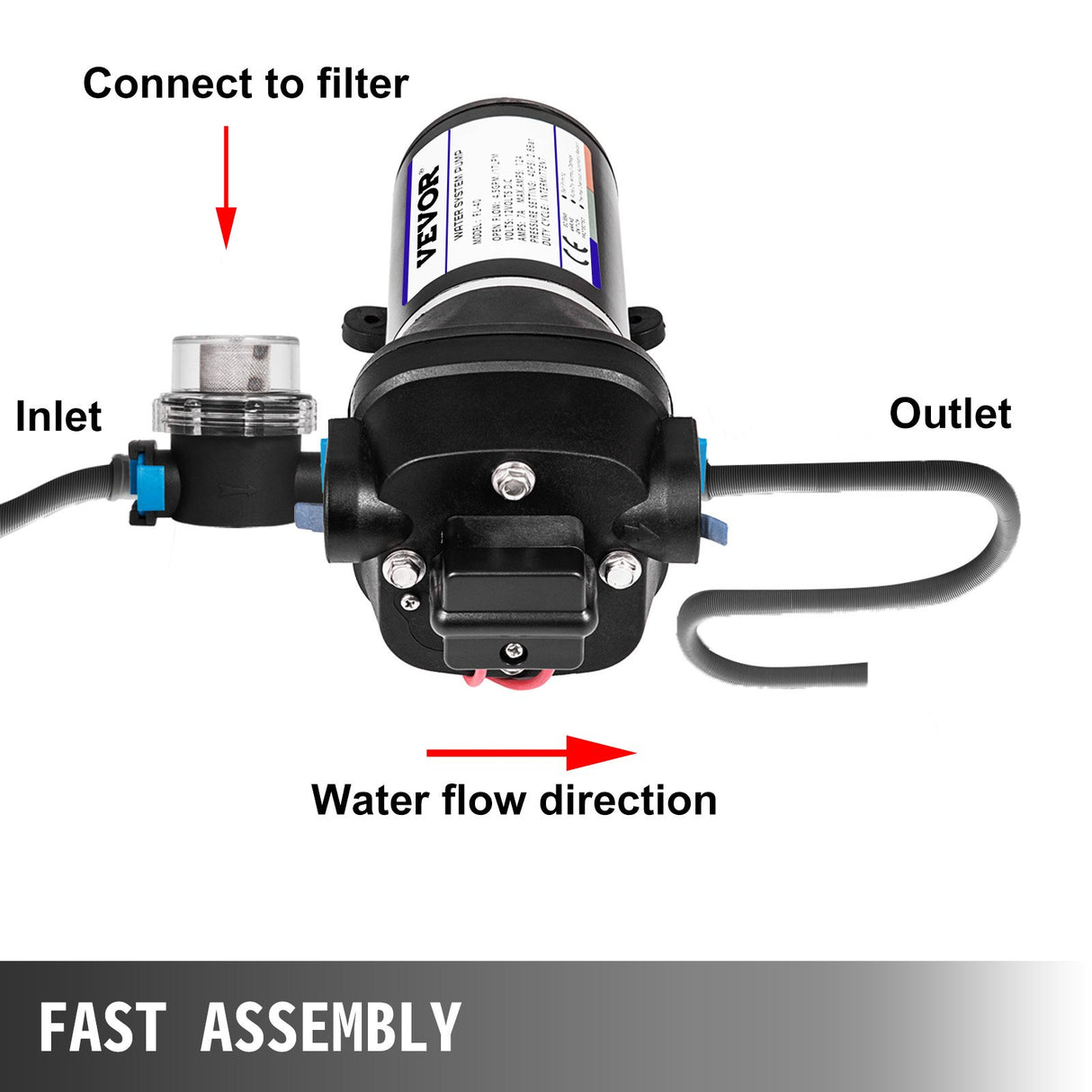 VEVOR Water Pressure Diaphragm Pump, 12V FL-40 High Pressure Diaphragm Water Pump, 40PSI Automatic Self Priming Water Pump, 17L/MIN Misting Booster